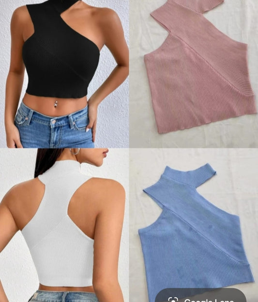 One-Shoulder Ribbed Crop Top